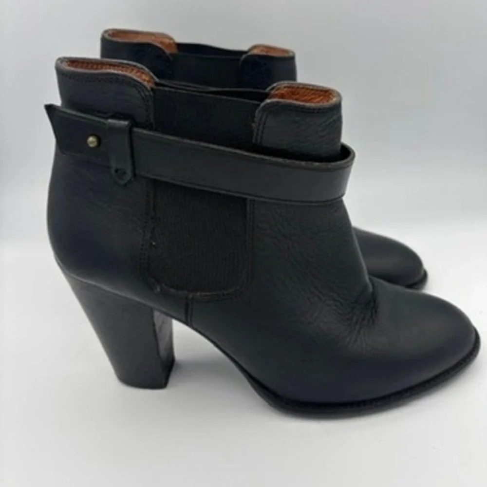 Madewell Ankle Boots Women Sz 8 Black Leather Buckle Heel Booties 07952 - Picture 3 of 10